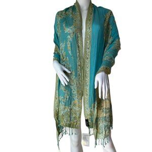 Pashmina Aqua Paisley Print Oversized Scarf Wrap